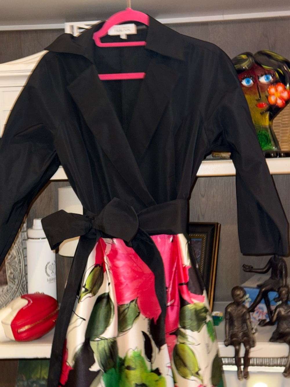 Teri Jon Rickie freeman sz 12 Taffeta shirt dress gown black top floral skirt - Picture 2 of 7